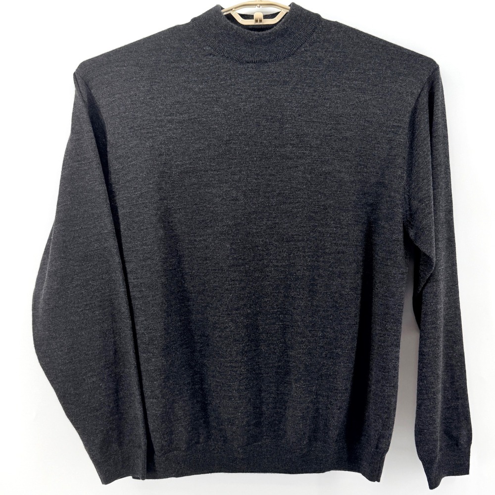 Pronto Uomo Sweater Mens XL Gray Excellent 100% Merino Wool Mock Neck Knit